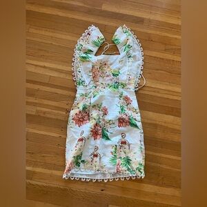 FARM Rio low back mini linen botanical sleeveless sheath dress flowered S Denyse